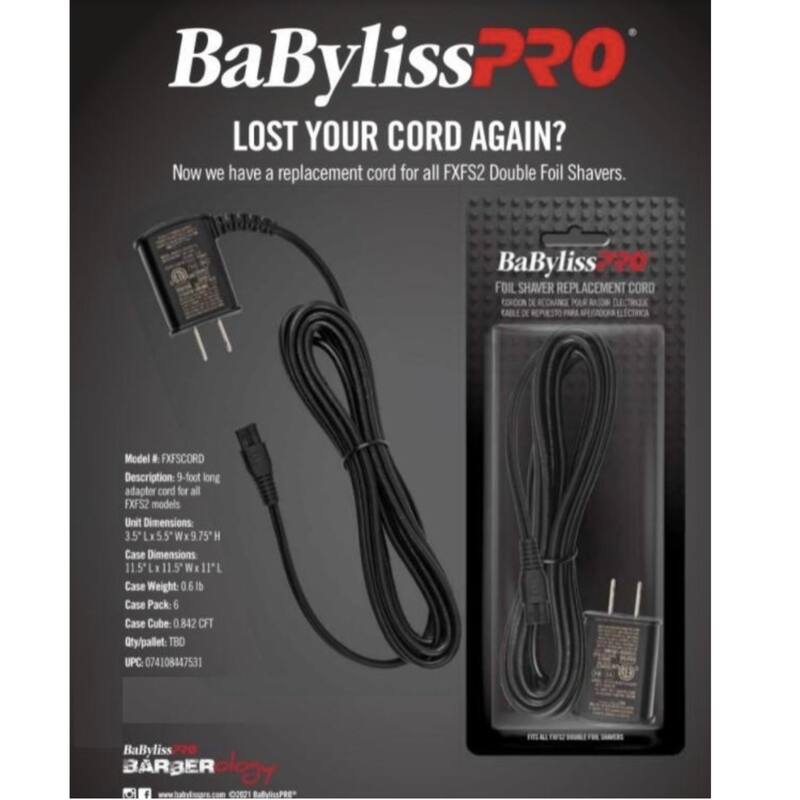 Babyliss Pro Foil Shaver Replacement Power Cord Charger For FXFS2 Double Foil Shaver + Fade Brush + 9" Comb