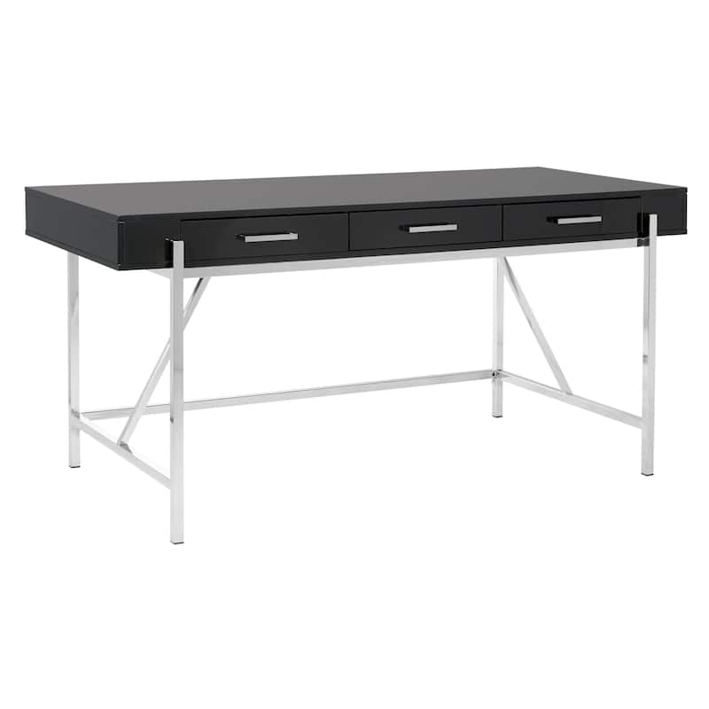 Broadway Black Gloss 64" Desk with 3 Drawers and Chrome Frame