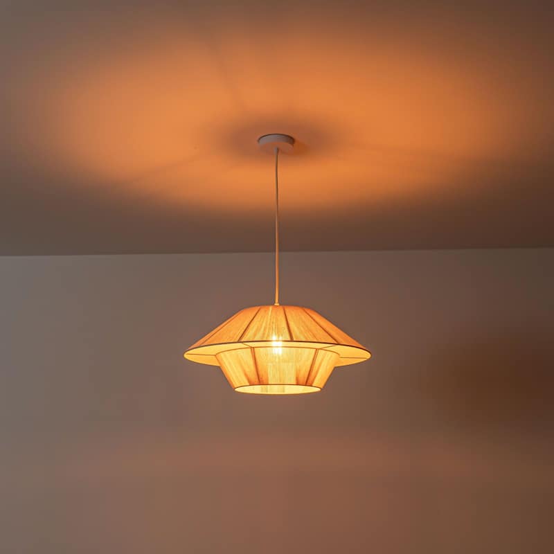 1-Light Boho Farmhouse White Hand-Woven Ivory Rope Pendant Light for Dining Room - 23.62 in. W x 9.84 in. H