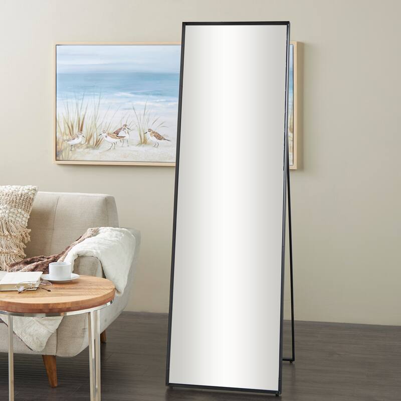 Black Metal Foldable Room Floor Mirror with Thin Minimalistic Frame - Black