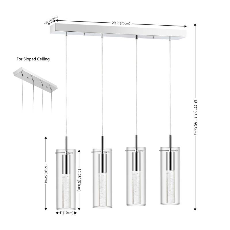 Zinnia Modern Style Iron/Crystal/Glass Integrated LED Linear Pendant, Chrome by JONATHAN Y