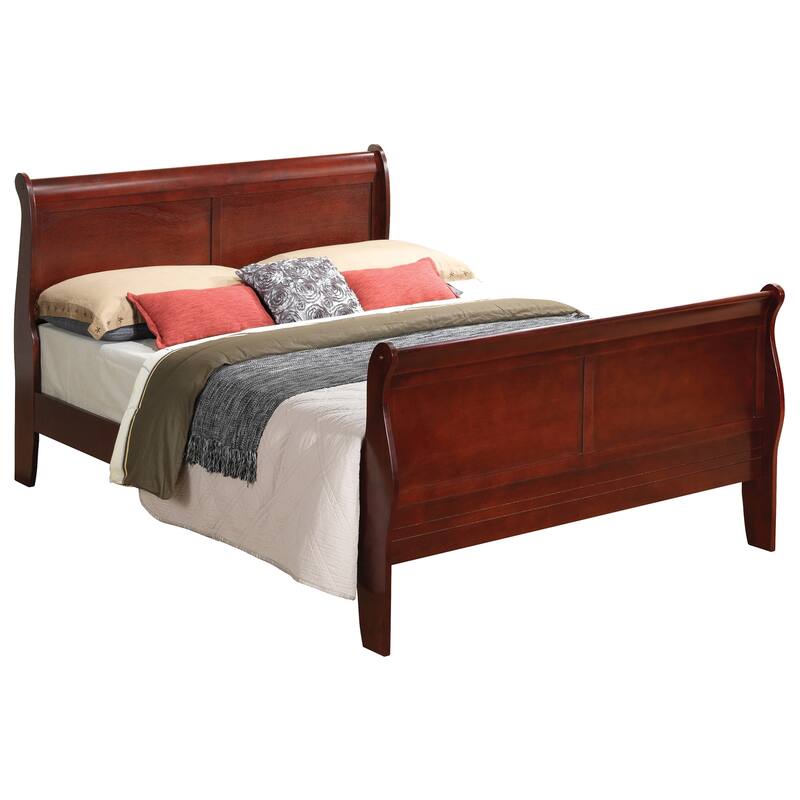 Cherry Sleigh Bed - Solid Wood Frame, High Footboard Design - Elegant Bedroom Furniture