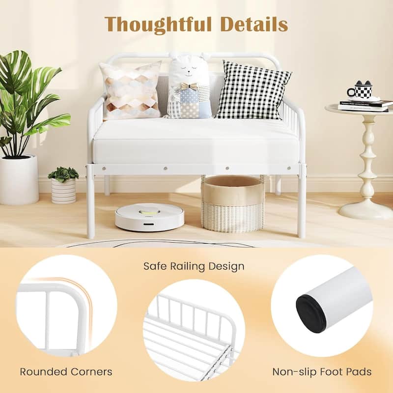 Metal Twin Bed Frame Convertible Sofa Bed w/ Headboard & Armrests