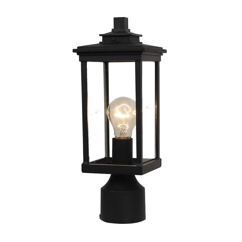 1 Light Outdoor Post Lantern in Clear Glass and Black Finish - 14.3"H x 5.2"W x 5.2"D - Black - 14.3"H x 5.2"W x 5.2"D