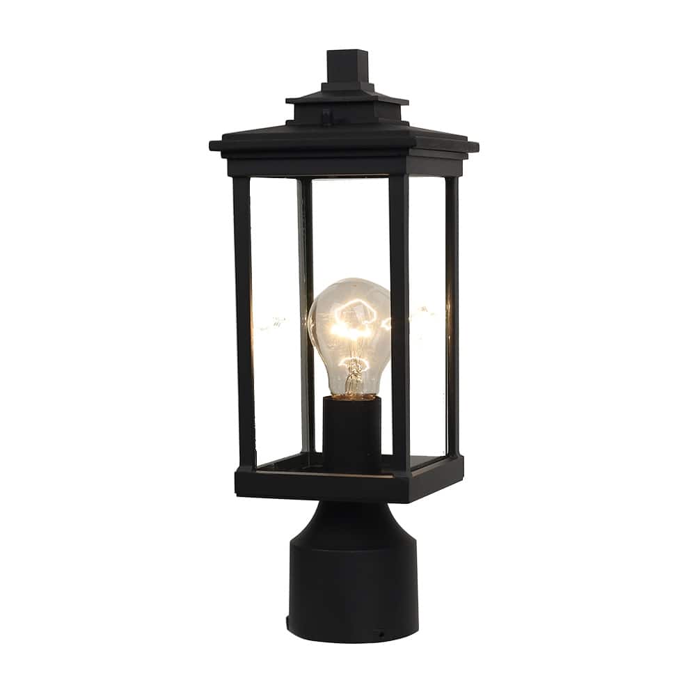 1 Light Outdoor Post Lantern in Clear Glass and Black Finish - 14.3"H x 5.2"W x 5.2"D