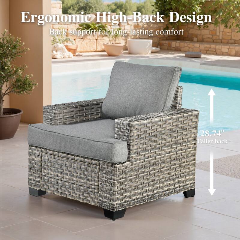 OVIOS 9 Pieces Swivel Chair Set Wide Arm T shaped Seat With Solar-Powered Coffee Table