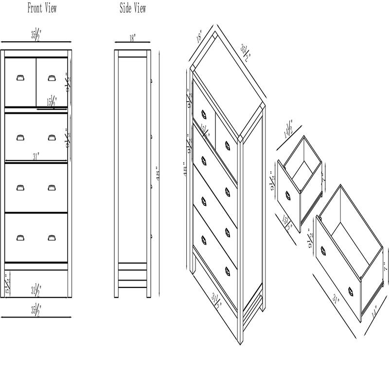 Arden 5-Piece Wood Bedroom Set with Queen Bed, Two 2- Nightstands with open shelf, 5-Drawer Chest, 6-Drawer Dresser