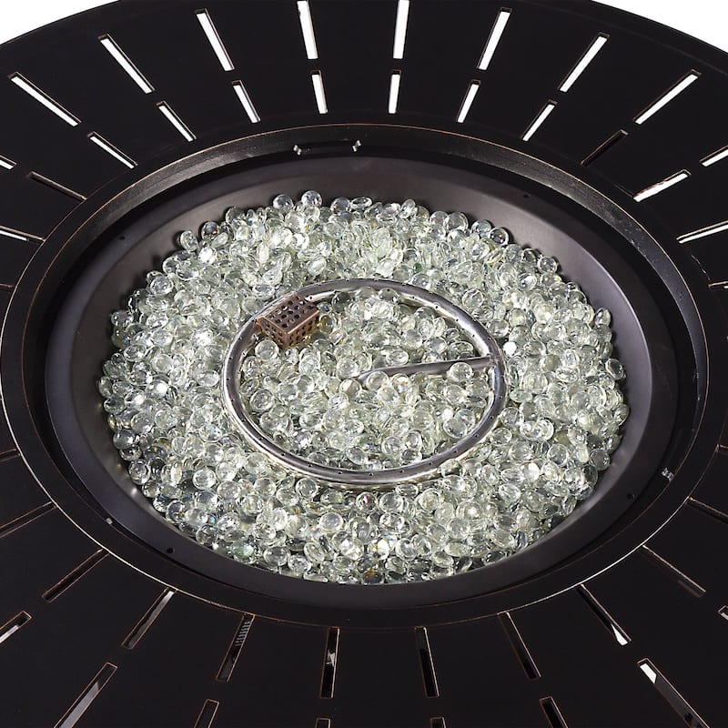 Aluminum Outdoor 44 in. Round Propane Fire Table with Fire Beads, Lid and Fabric Cover, 57,000 BTUs in Antique Copper Finish