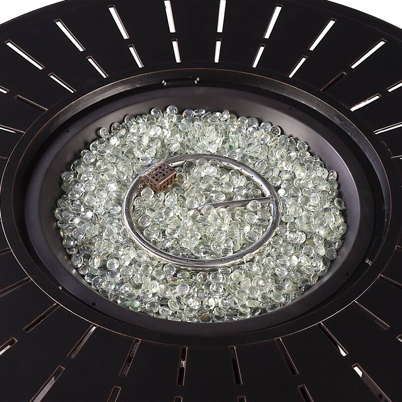 Outdoor Aluminum 44 in. Round Fire Table Set with Four Deep Seating Swivel Rocking Chairs & Accessories
