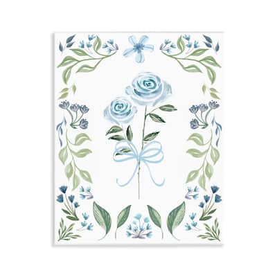 Stupell Blue Roses & Floral Border Wall Plaque Art Design By Kristen Brockmon