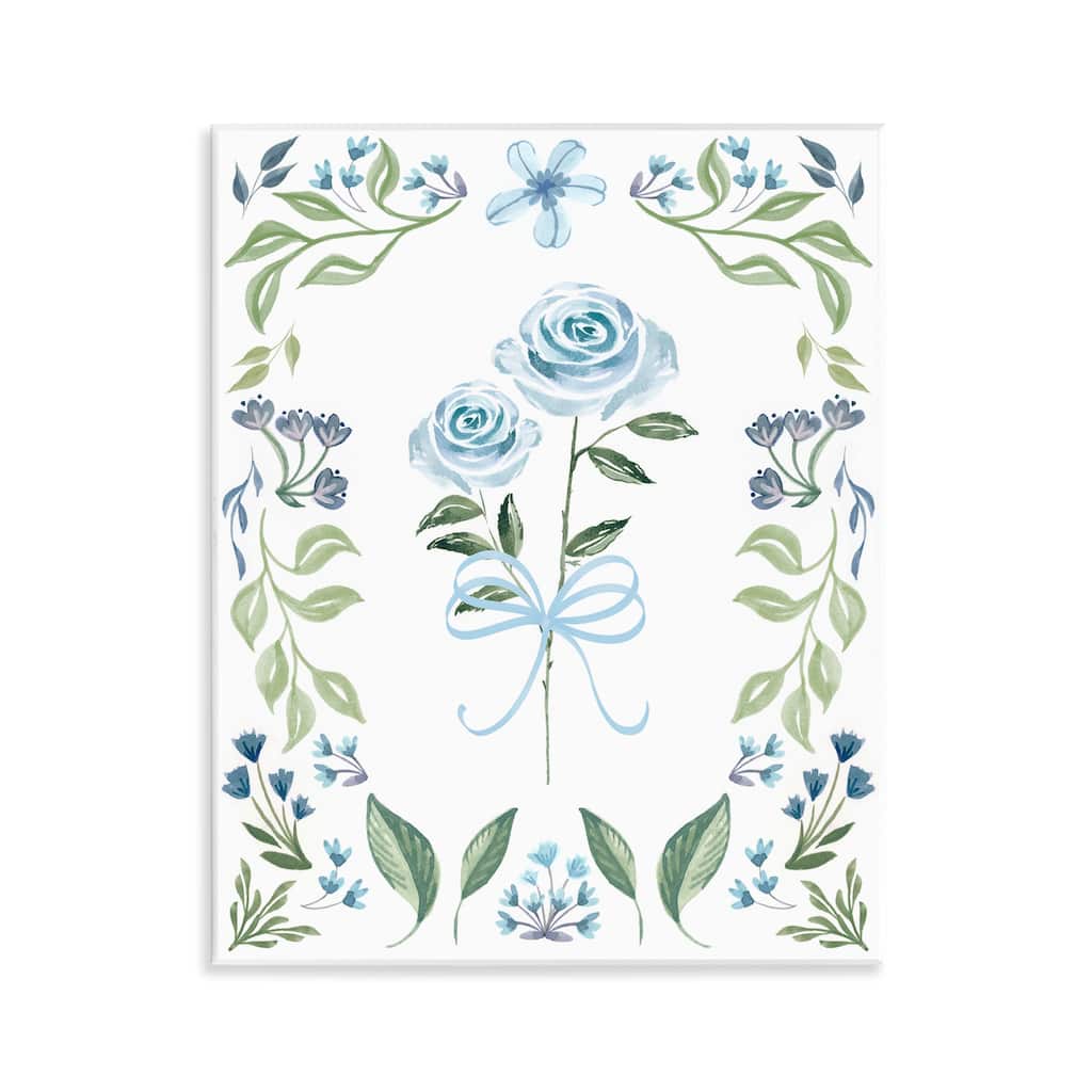 Stupell Blue Roses & Floral Border Wall Plaque Art Design By Kristen Brockmon