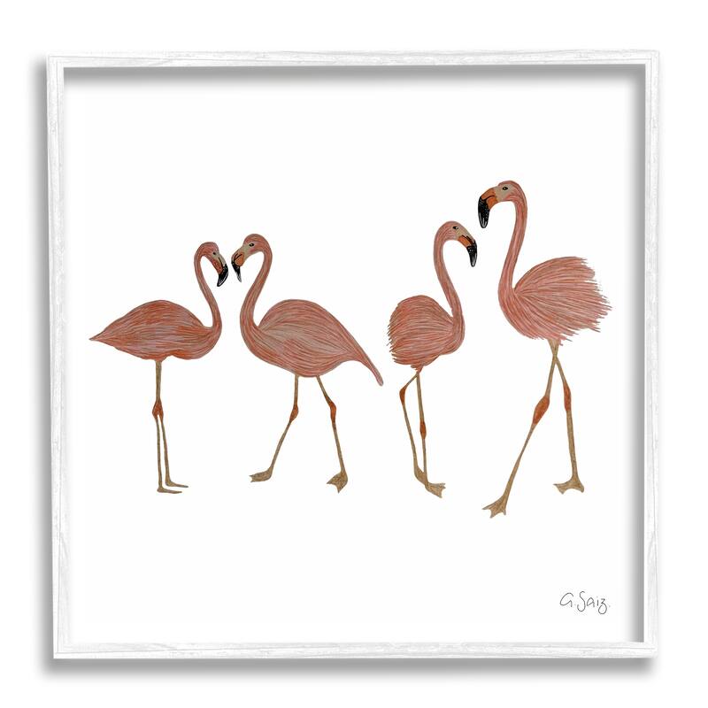 Stupell Mingling Pink Flamingo Birds Animal Illustration Framed Wall Art - 12 x 12 - White