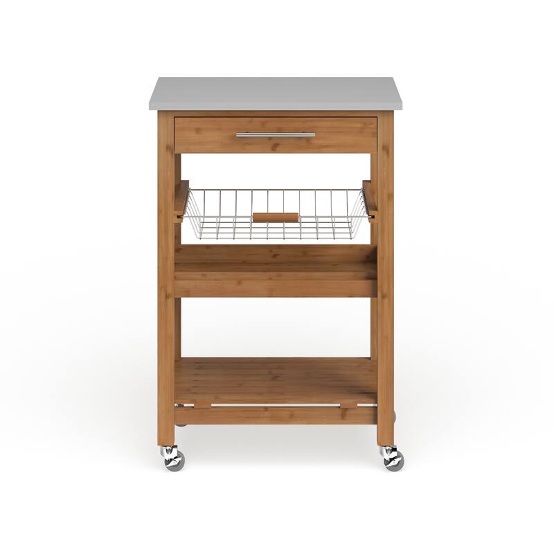 Aya Bamboo Kitchen Cart with Stainless Steel Top Bed Bath & Beyond