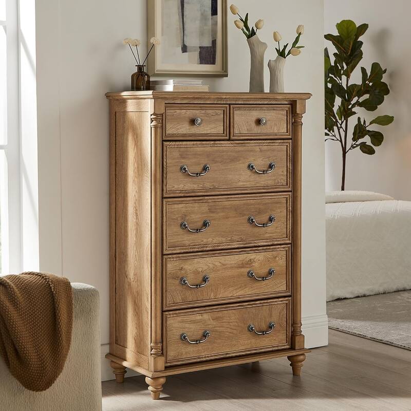 Farmhouse 6 Drawers Dresser Chests, Rustic Wood Chest of Drawers