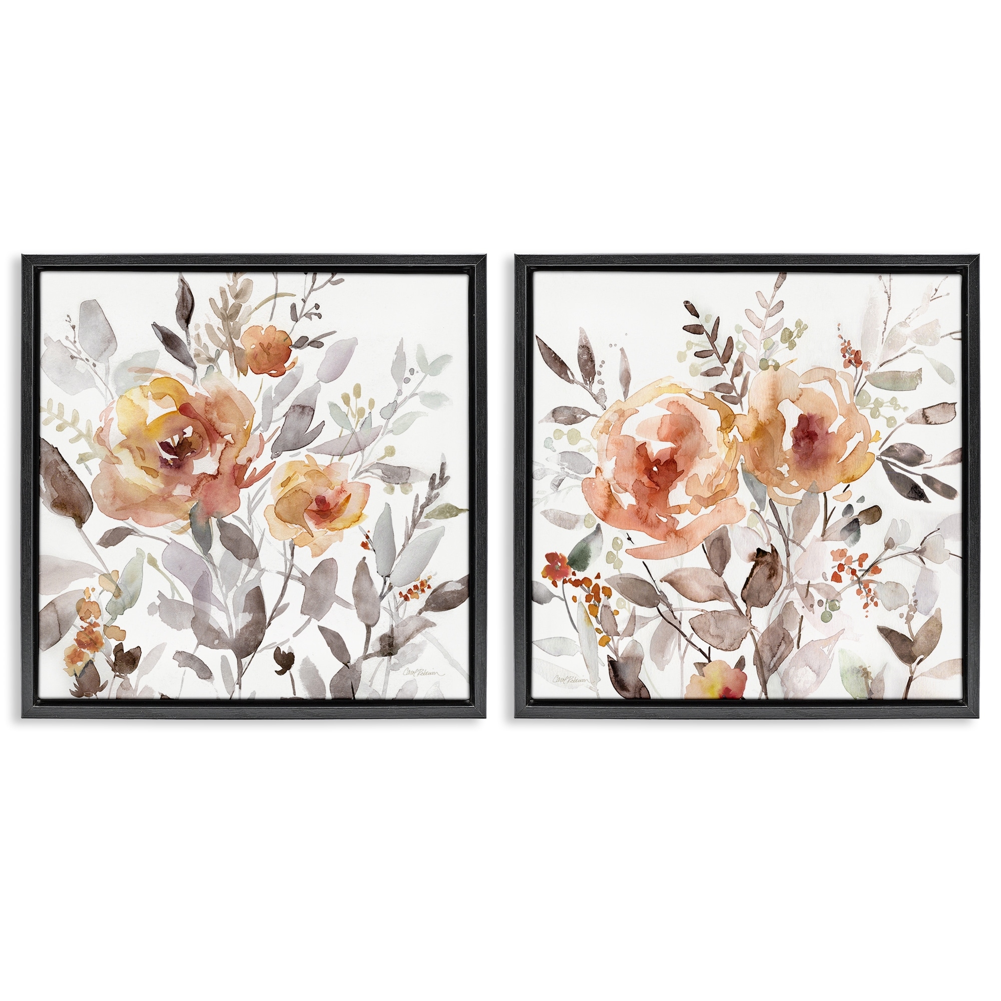 Stupell Brushed Abstract Blossoms Framed Floater Canvas Wall Art Design By Carol Robinson (Set of 2)