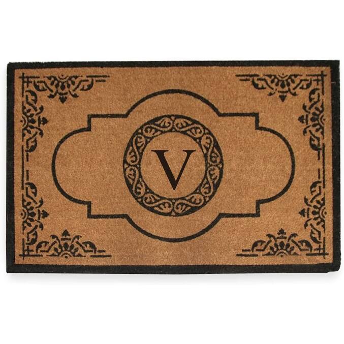 A1HC Natural Coir Hand-crafted Abrilina Monogrammed Double Doormat - 36" x 72" - V