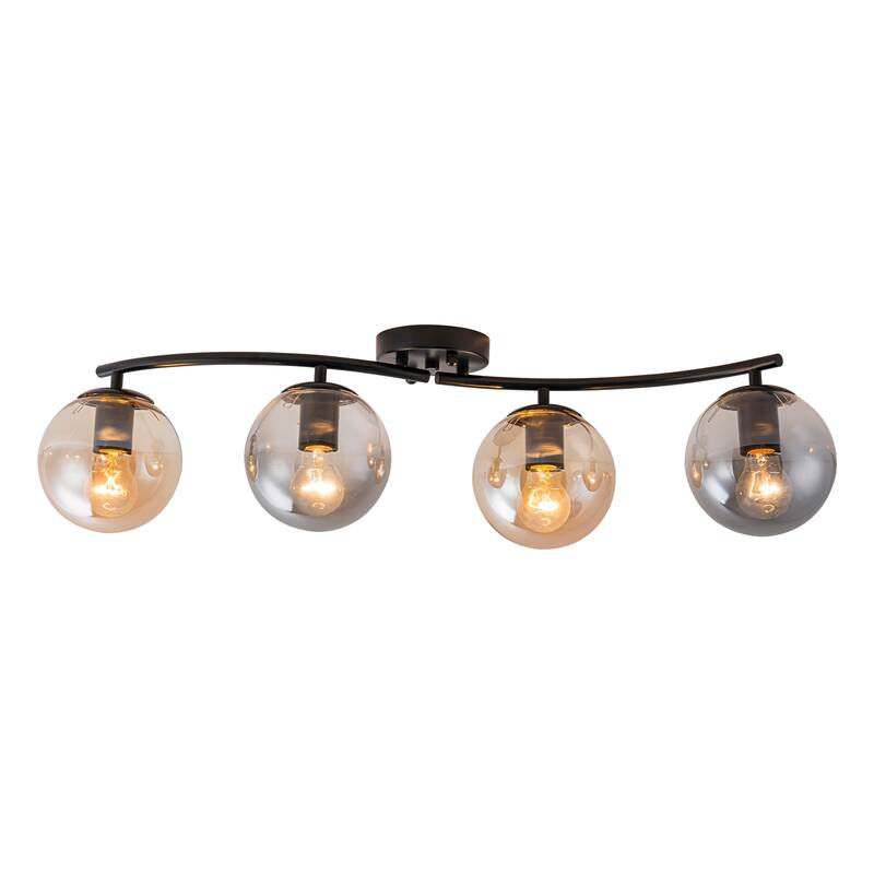 4 Lights Linear Metal Flush Mount Ceiling Light with Smoky and Amber Glass Globes - Dia.31.89-in