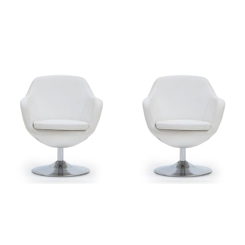 Manhattan Comfort Caisson Polished Chrome Faux Leather Swivel Accent Chair (Set of 2) - White