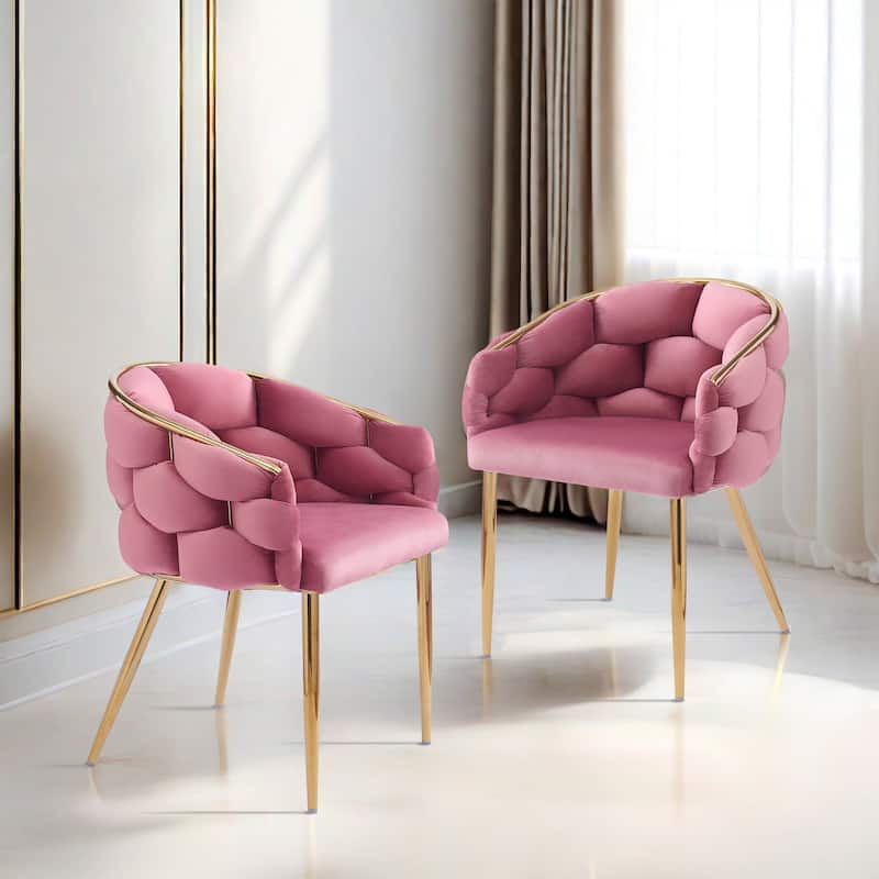 Set of 2 Luxury Handmade Accent Chair with Gold Legs, Modern Velvet Armchair Dining Chair for Living Room Bedroom