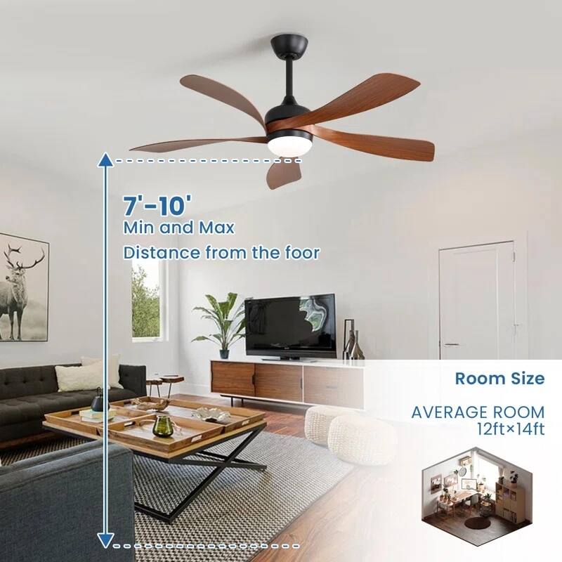 52 Inch Ceiling Fan with Light and Remote for Living Room Bedroom Dining Room Patio Farmhouse - 52 Inches