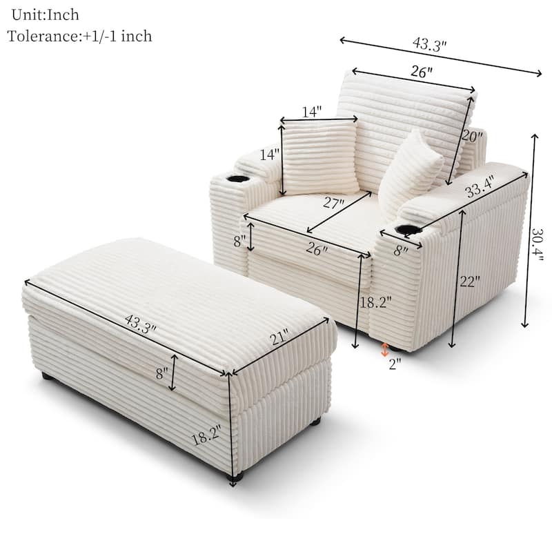 Modern 33.4" Upholstered Accent Chair with Ottoman and Large Seat for Living Room