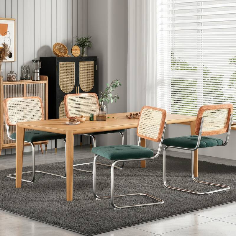 Dining Chairs Set of 2,Mid-Century Modern Chair Armless Mesh Backrest Cane Rattan Chairs for Home Dining Room