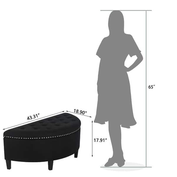 dimension image slide 0 of 8, Adeco Half Moon Storage Ottoman Semi Circle Bench