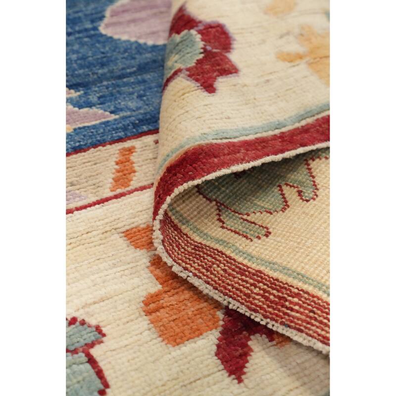Hand Knotted Oriental 100% Wool Carpet Transitional Floral Navy Blue & Blues Oushak Area Rug - 7' 11'' X 8' 0''