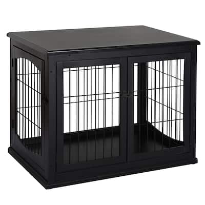 PawHut Dog Crate Furniture, Small Dog Cage End Table with Two Opening Sides, Lockable Door, Puppy Kennel Indoor - Black