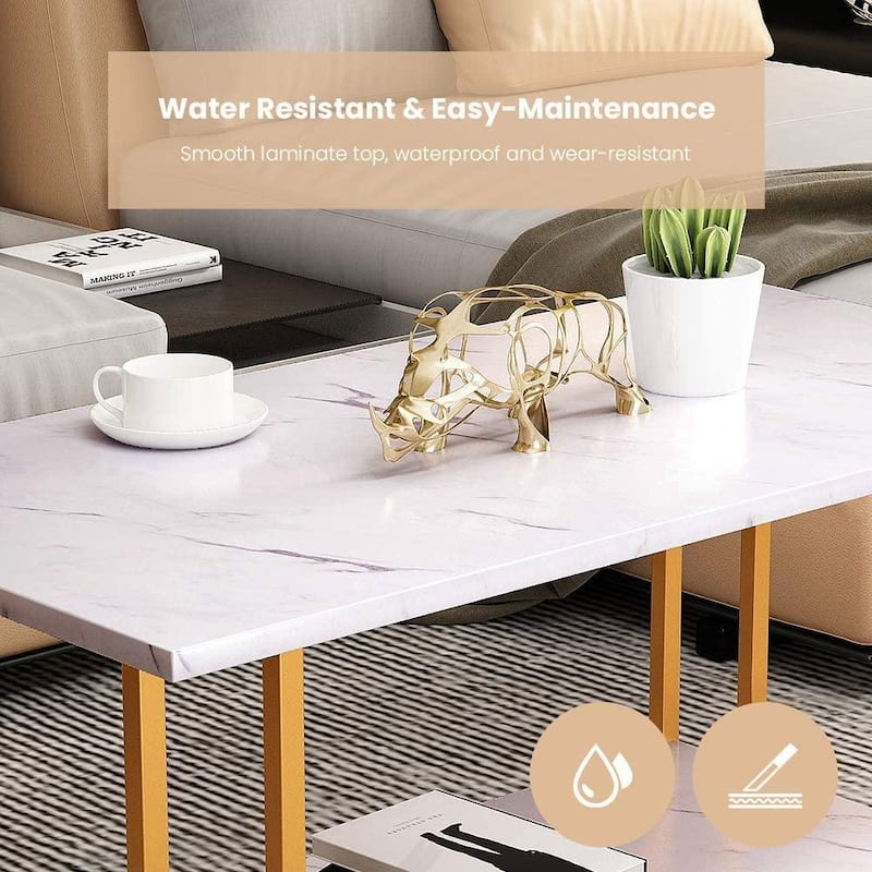 Mieres 39'' Wide 2-Tier Faux Marble Top Coffee Table with Steel Frame