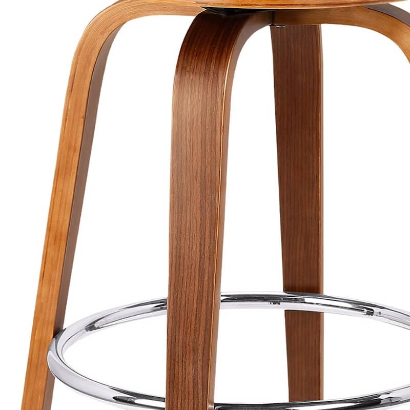 Fabric Backless Counter Height Swivel Bar Stool with Walnut Iron Frame