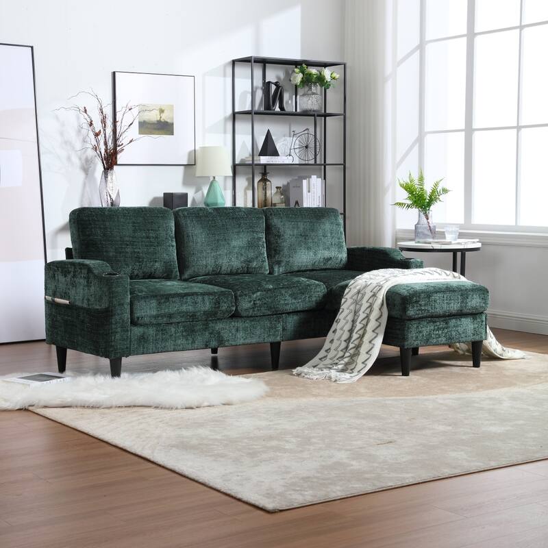 Convertible Sectional Sofa Couch, L-Shape Cozy Sofa Couch Set 4 Seat Sofa Sectional with Storage Ottoman for Living Room - Emerald