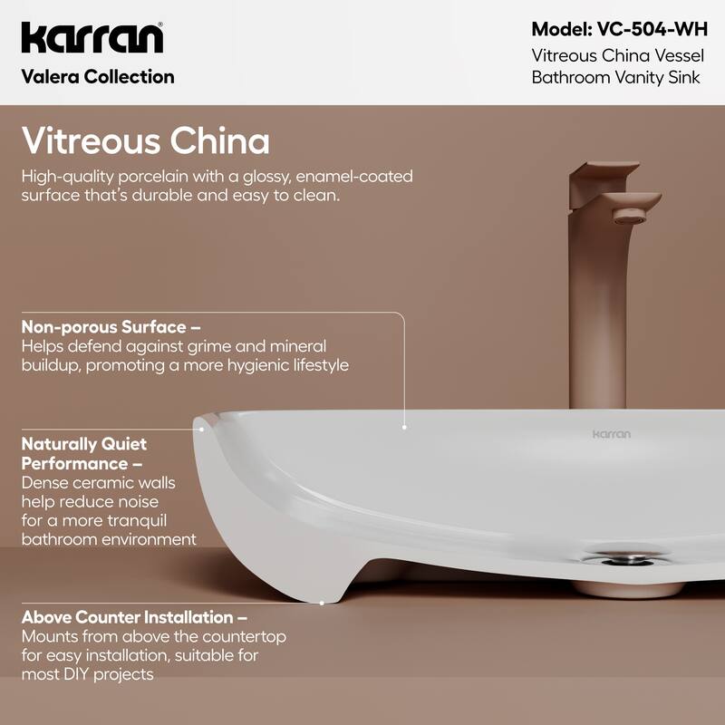 Karran Valera 24" Vitreous China Vessel Bathroom Sink in White