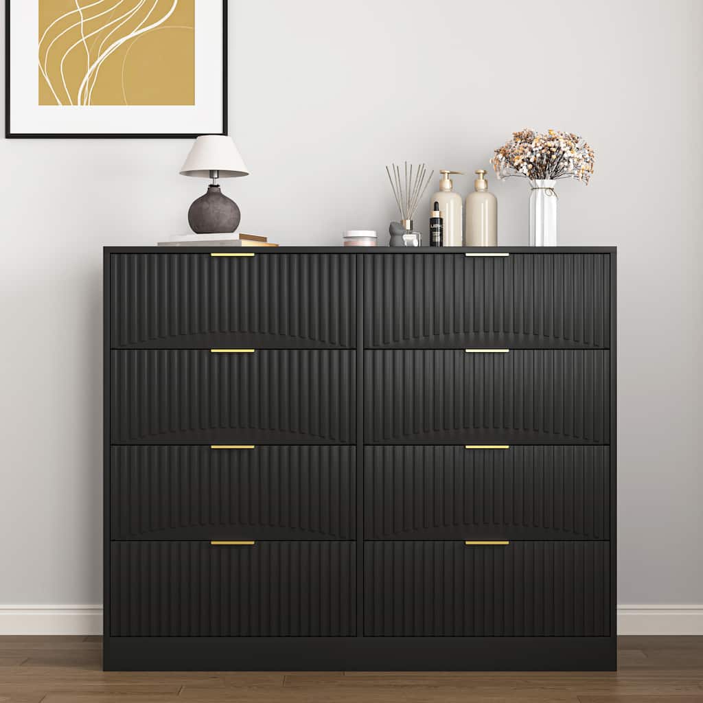 Modern 8 Drawers Dresser Chests for Bedroom, 47.2" Wide Wood Chest of Drawers with Gold Metal Handle, Drawer Organizer
