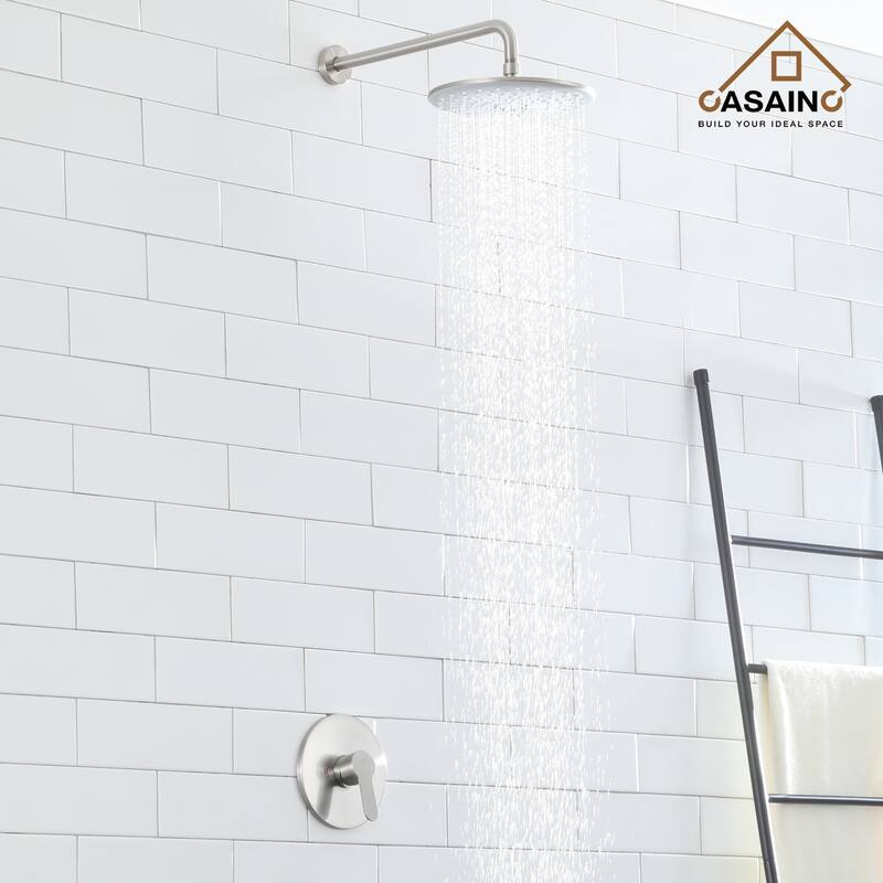 Single-Handle 1-Spray Pattern 10 in. with 1.8 GPM Wall Mount Square Shower Faucet - 9 inch