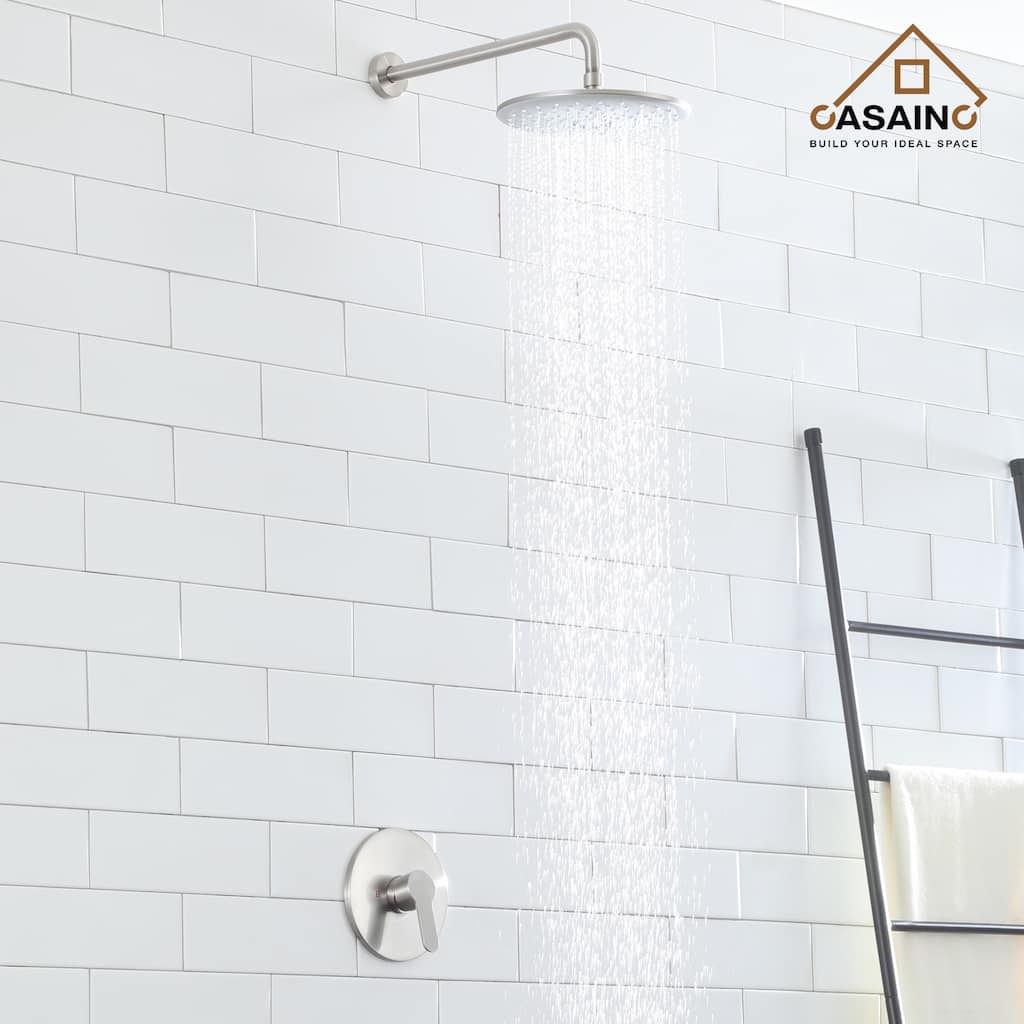 Single-Handle 1-Spray Pattern 10 in. with 1.8 GPM Wall Mount Square Shower Faucet - 9 inch