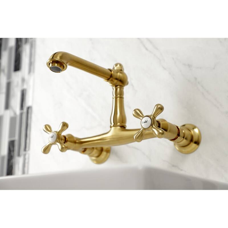 English Country Two-Handle 2-Hole Wall Mount Bathroom Faucet