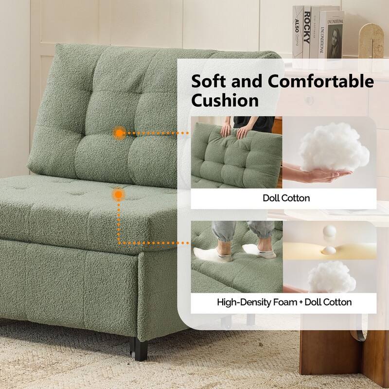 Teddy Fleece Armless Sleeper Chair Sofa Bed Space-Saving Pull-Out Chair Bed For Small Spaces