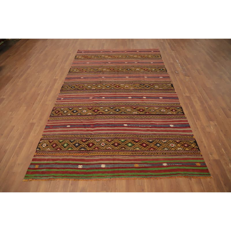 Hand Woven Oriental 100% Wool Carpet Southwestern Tribal Multi-Colored Kilim Area Rug - 9' 4'' X 5' 6''