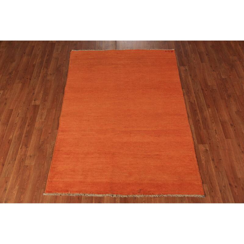 Orange Solid Gabbeh Modern Rug Hand-Knotted Wool Carpet - 4'0" x 5'8"