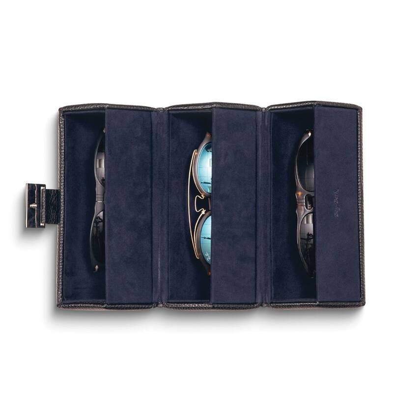 Curata Genuine Black Leather 3-Eyeglass Roll Travel Storage Case