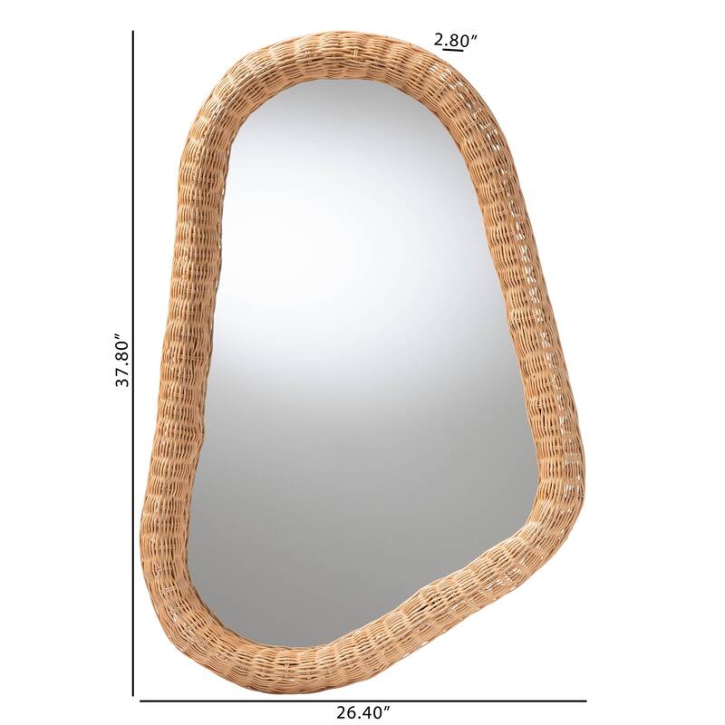 Ulrica Natural Rattan Wall Mirror - Handwoven Wicker Irregular Shape Accent Mirror for Living Room, Bedroom, or Entryway - Honey