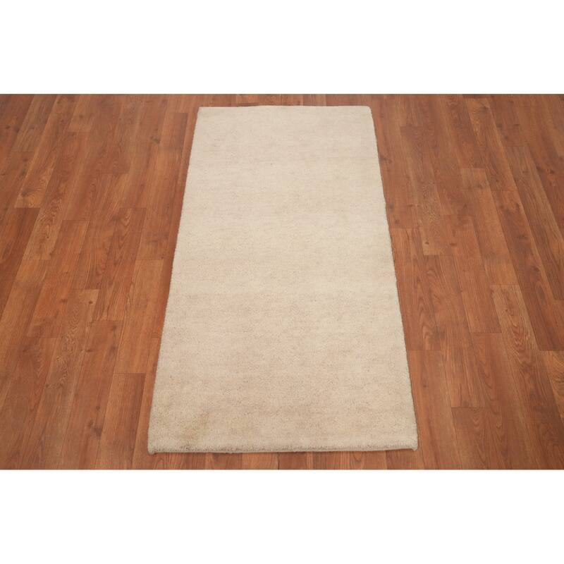 Hand Knotted Oriental 100% Wool Carpet Modern Solid Beige & Ivories Gabbeh Area Rug - 4' 0'' X 2' 1''