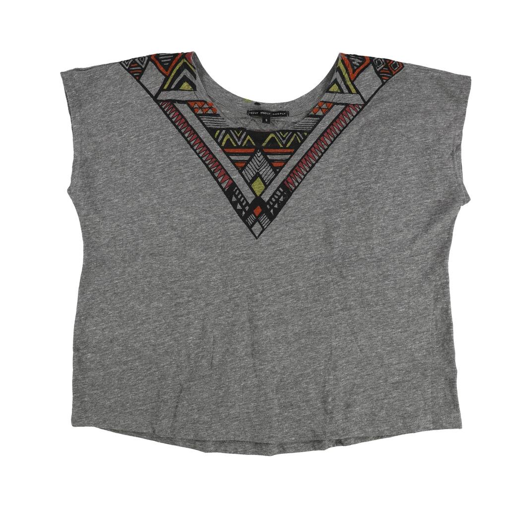 TRULY MADLY DEEPLY Womens Triangle Doodle Graphic T-Shirt,, Grey, Small