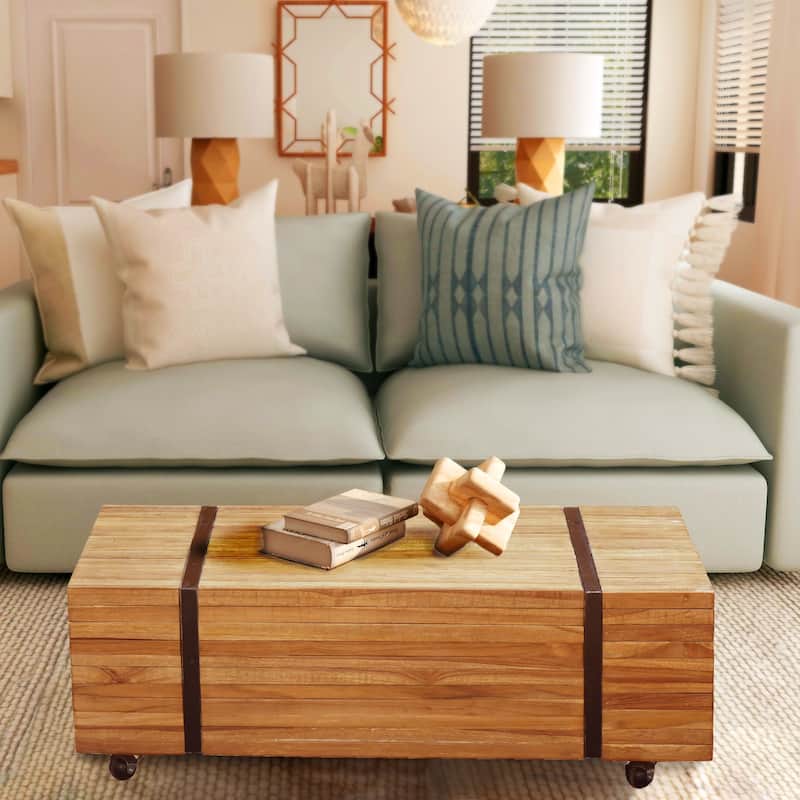 Chic Teak Rustic Teak Wood Hanover Coffee Table With Wheels