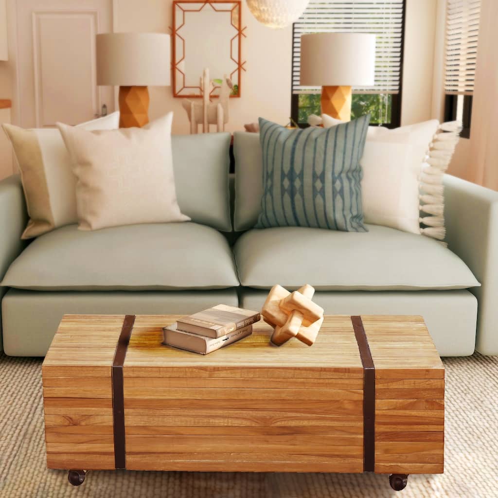 Chic Teak Rustic Teak Wood Hanover Coffee Table With Wheels