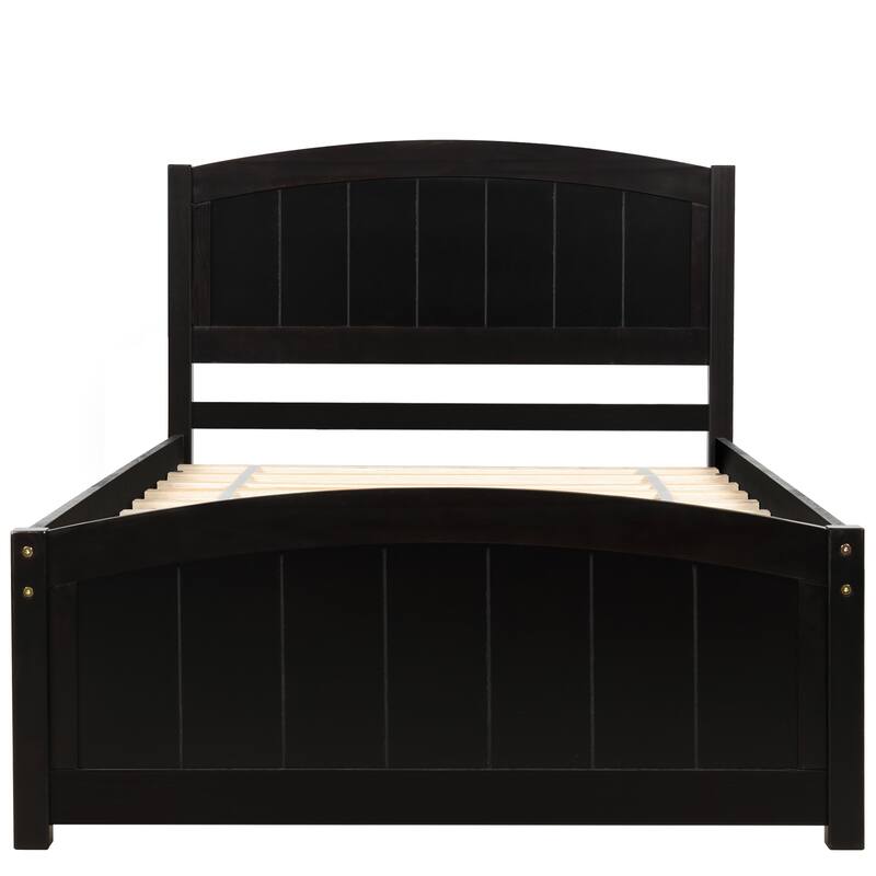 Twin Size Wood Platform Bed with Classic Headboard & Footboard, Sturdy Solid Wood Slats Support