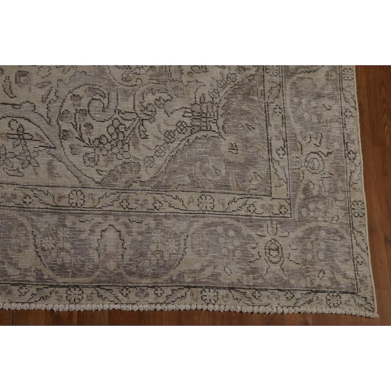 Distressed Tabriz Persian Vintage Rug Hand-Knotted Wool Carpet - 8'4" x 10'10"