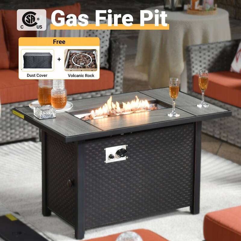 HOOOWOOO 13-piece Wicker Rattan Patio Sectional Conversation Set with Fire Pit