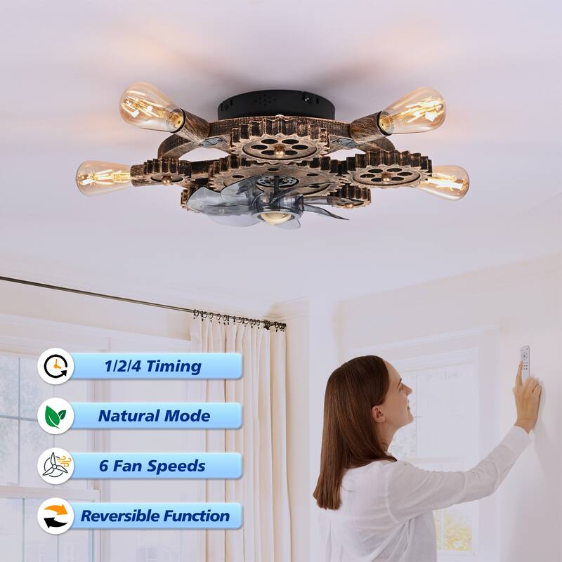 20Inch Farmhouse Ceiling Fans with Remote Control,6 Speed Reversible Flush Mount Low Profile Rustic Ceiling Fan - N/A